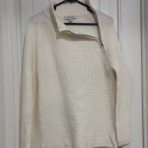 Ann Taylor Cozy White Half-Zip Sweater